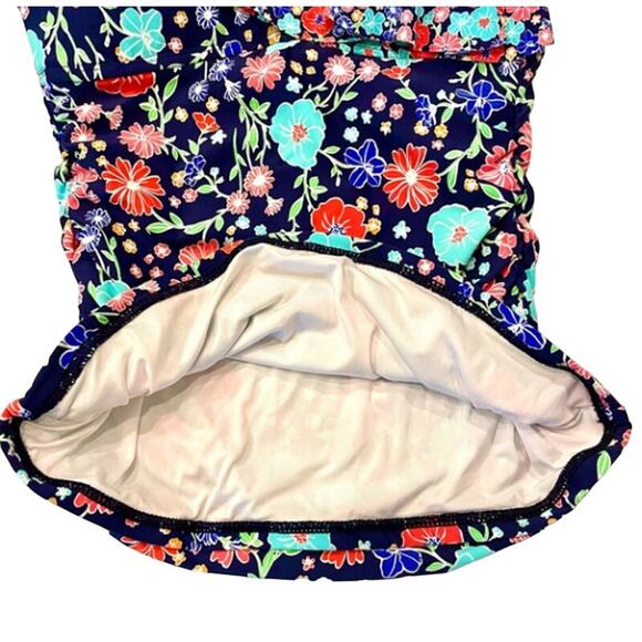 Anne Cole Lazy Daisy Navy Flounce Shirred Bandeau-Kini Top XS NWT - Picture 3 of 6